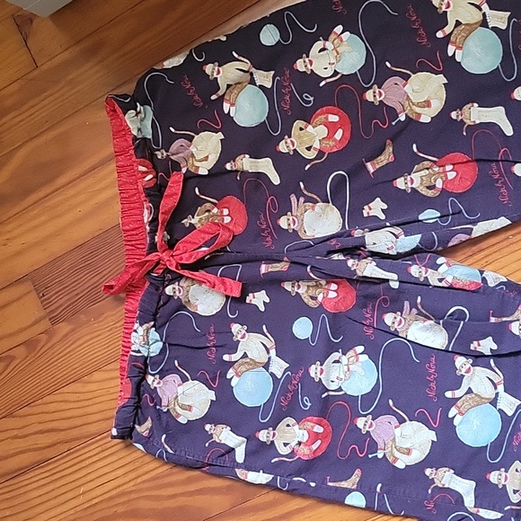 Nick and Nora purple sock monkey knitting 100% cotton pajama bottoms - Picture 2 of 5
